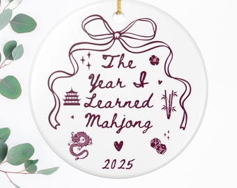 Adorno personalizado de Mahjong / Regalo de Mahjong / Recuerdo del año en que aprendiste a jugar Mahjong / Regalo con lazo de estética coqueta / Adorno navideño para amantes del Mahjong