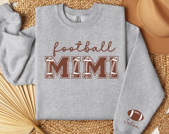 Football Mimi Sweatshirt Kids Name on Sleeve Custom Football Grandma Shirt Mimi Shirt Personalized Mimi Gifts Mimi Sweater Game Day Shirt