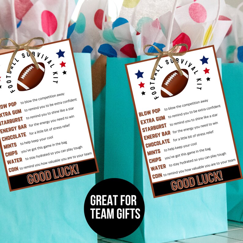 Survival Kit Football Bag Tag Printable Good Luck Gift Football Team ...