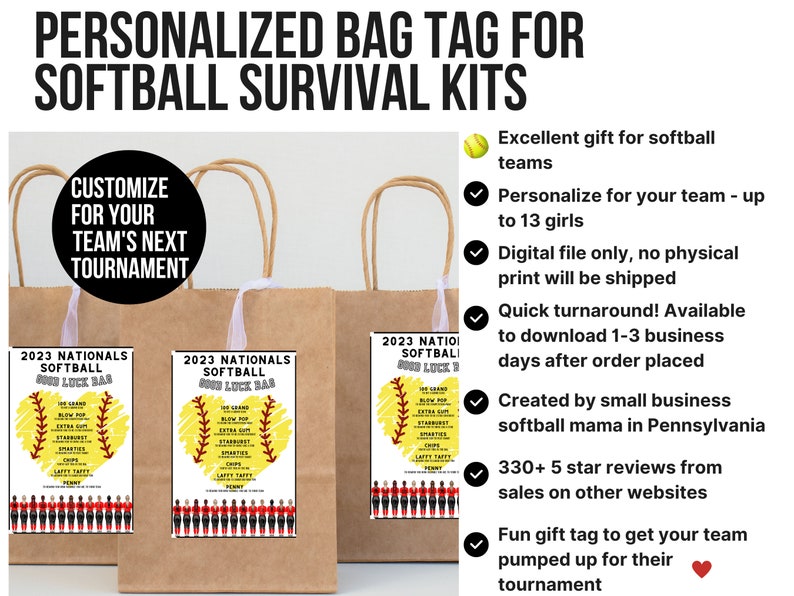 Softball Survival Kit Bag Tag Printable Softball Team Gift Etsy