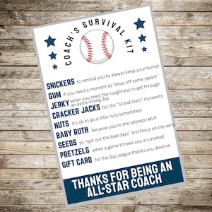 Instant download baseball coach survival kit for team appreciation gifts