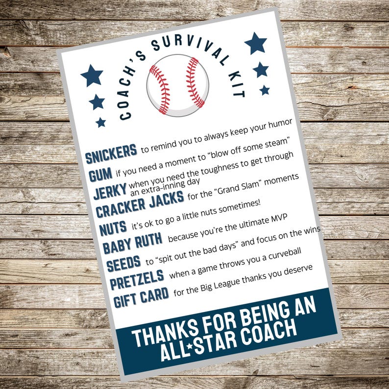 Instant download baseball coach survival kit for team appreciation gifts