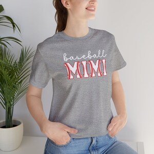 Baseball Mimi Shirt Mimi Tshirt Personalized Sleeve with Baseball Player's Name Custom Tshirt Gift for Mimi Gift Game Day Baseball Gift shown in athletic heather
