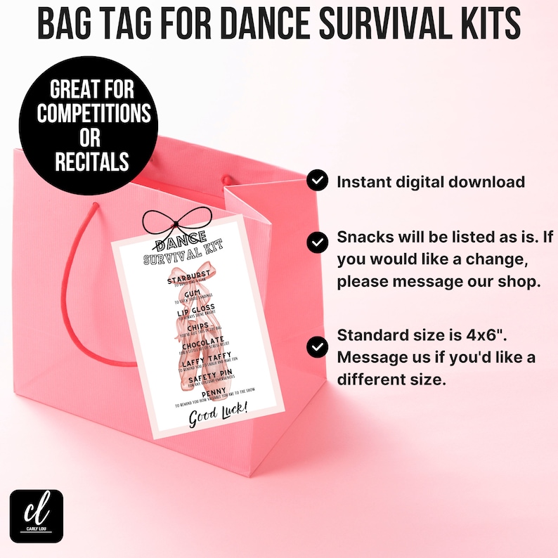 Dance Recital Gifts Dance Survival Kit Bag Tag Dancer Gift Dance Team Gift Printable Ballet Gifts Ballerina Gift Dance Competition Gift