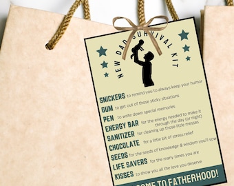 New Dad Survival Kit Bag Tag Printable New Dad Gift Tag First Time Dad Gift New Daddy DIY Gift Dad to Be Printable Tag Instant Download