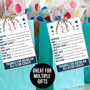 Baseball coach thank you gift printable with DIY treat bag tags great for multiple gifts