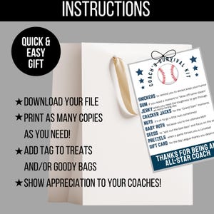 Printable baseball coach bag tags designed for team thank-you gifts