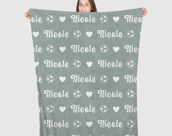 Personalized Soccer Blanket for Girls | Custom Name Soccer Player Gift | Soft Fleece Throw | Soccer Team or Coach Gift | Teen Soccer Decor