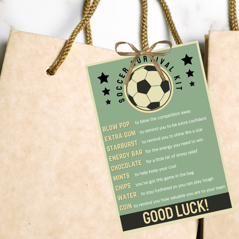 Survival Kit Soccer Bag Tag Printable Good Luck Gift Soccer Team Gifts Soccer Gifts Team Tournament Printable Tag Instant Download PDF PNG