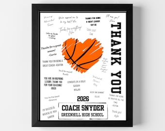 Basketball Trainer Dankeschön Geschenk, personalisierter Trainer Poster, Team Signature Print, Basketball Herz Design, Trainer Wertschätzung zum Ausdrucken