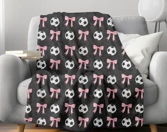 Coquette Soccer Blanket | Pink Bow Soccer Gift | Soccer Player Gift | Soccer Mom Blanket | Senior Night Gift | Soccer Team Gift Throw