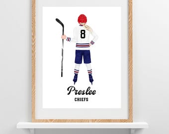 Personalized Ice Hockey Player Portrait | Custom Hockey Player Digital Art | Boys Hockey Gift | Girls Hockey Gift | Hockey Wall Art