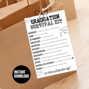 Abschluss Survival Kit Geschenkanhänger Abschlussfeier Gastgeschenke High School grad College graduierter Überleben Kit druckbares Abschlussgeschenk Senior 2025