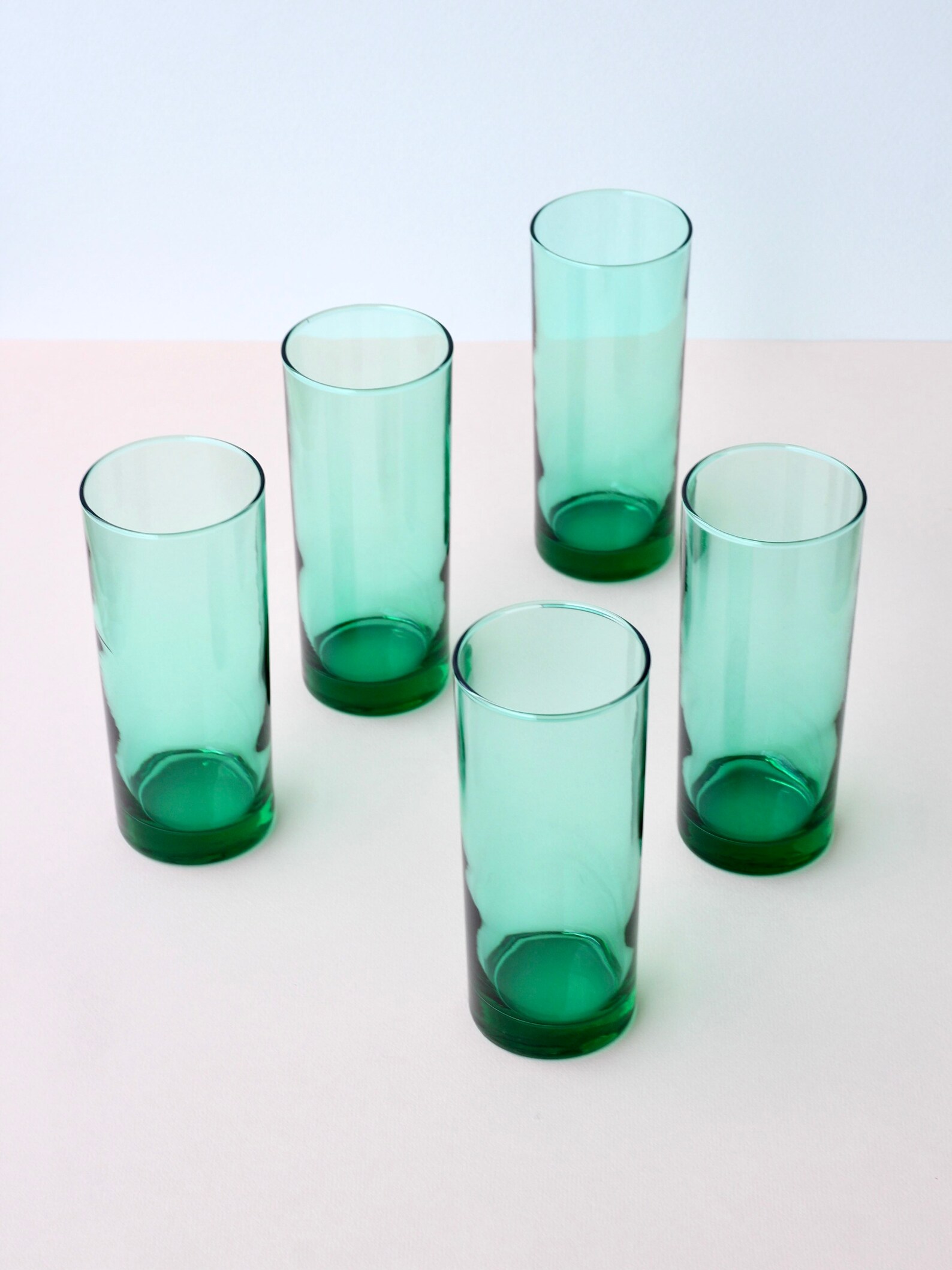 Five Vintage Green Glass Tumblers Highball Drinking Glasses Etsy