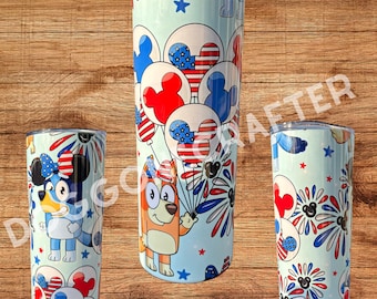 Cartoon Fourth of July Blue Heeler Dog Themed Tumbler