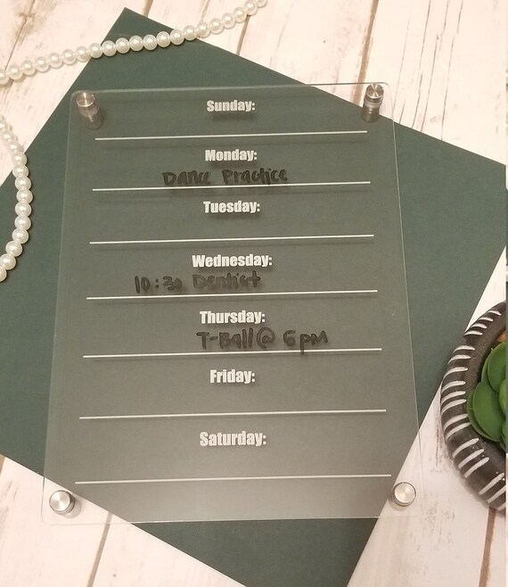 Dry Erase Weekly Schedule Board SVG Laser Cut Files Etsy
