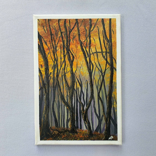 Mystery Forest Original Acrylic Painting On Canvas, Hand Painted Wall Art, Landscape Painting Home Decor