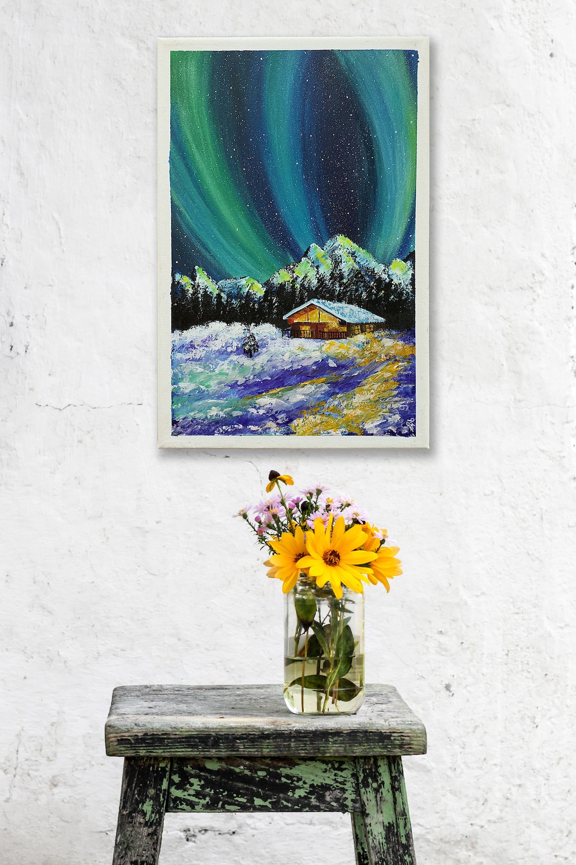 Aurora Borealis Painting Original Acrylic Painting on Canvas - Etsy