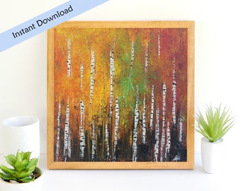 Peinture de forêt d’automne imprimable, art de mur de nature d’impression de forêt, art de mur d’automne, décor de nature, impression d’automne