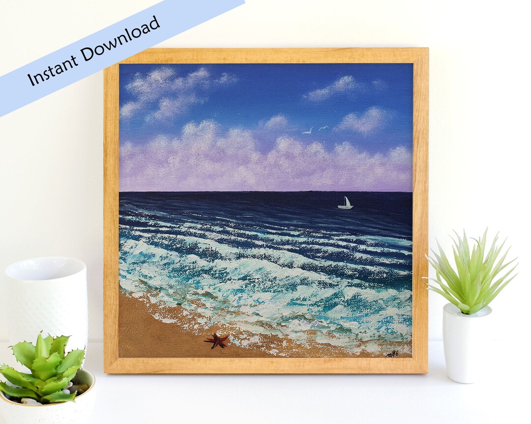 Printable Seascape Painting, Tropical Sea View Instant Download Wall ...