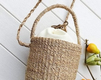 Handwoven  White Bucket Sling bag | made from Philippines | Lightweight Straw Bag | eco- friendly | Ready to ship | fast delivery