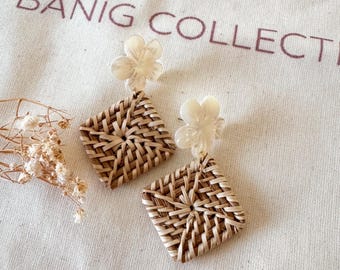 Handmade Rattan Earrings with Mother of Pearl Accent | Filipino Wedding Jewelry | Fast Shipping