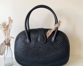 Handwoven Black Buntal  bag from Philippines | spacious and eco-friendly bag | Handmade gift | Ready to ship