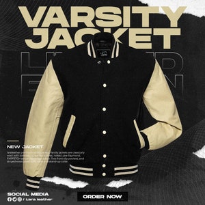 Unisex Varsity Wool Bomber With Leather Sleeves, Stand up