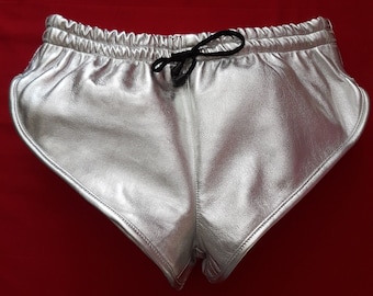 Shorts de cuero estilo botín para hombre: shorts vintage para correr con cordones