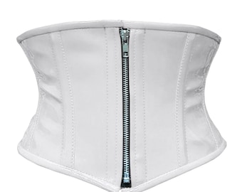 White Faux Leather Underbust Corset | Steel Boned Victorian Waist Trainer, Cosplay Wear