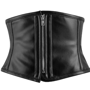 Corset d'entraînement fait main à lacets en acier désossé sous la poitrine - Cuir véritable, fermeture éclair, cordon de serrage au dos, fermeture éclair sur le devant, grande taille