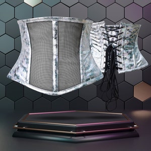 Silver Holographic Cotton Twill Lining Corset with Steel Bones for Waist Shaping & Training Cincher Lacing Back Drawstring Lace Up for Gift