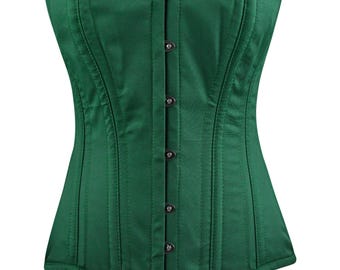 Green Cotton Overbust Corset | Steel Boned Gothic Renaissance Waist Trainer