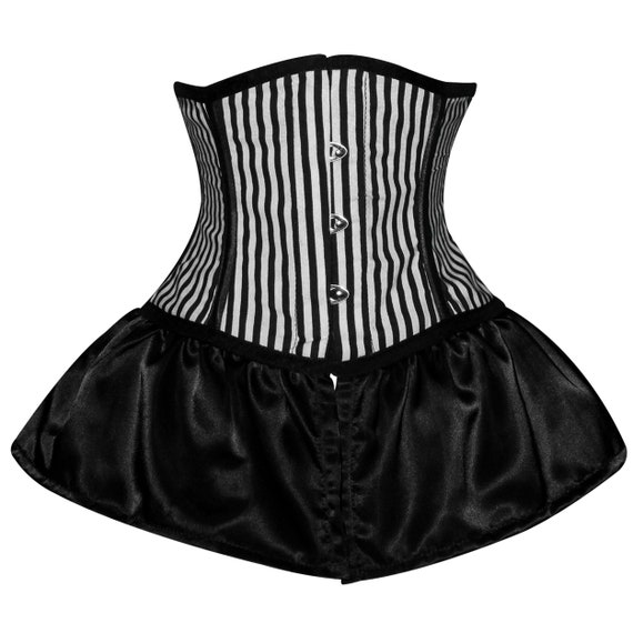 Pinstripe Underbust Women Corset: Steel Boned Waist Cincher, Vintage Burlesque Steampunk Style