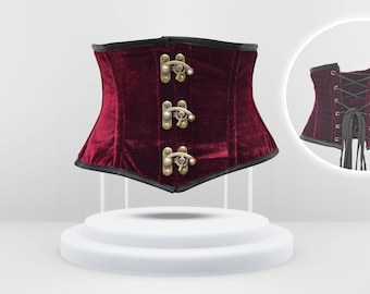 Handmade Corset, Red Velvet Steel Boned, Waist shaper, Waist Training Cincher Lacing antique Corset,