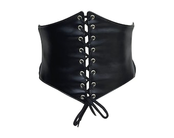 Corsé negro de cintura / Piel sintética PVC / Estilo cinturón de corsé gótico / Disfraces y moda alternativa / Mujer