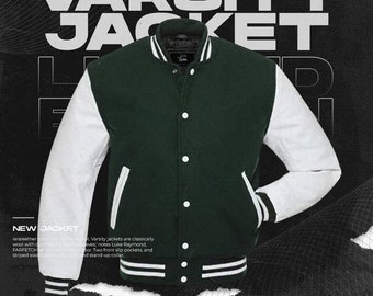 Varsity Letterman, Bomber Wool jacket, Unisex College Jacket With Real Leather Sleeves