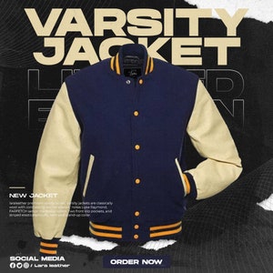 Unisex Wool Varsity Jacket: Leather Sleeves, Ribbed Cuff - Etsy