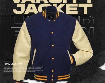 Unisex Wool Varsity Jacket: Leather Sleeves, Ribbed Cuff - Etsy
