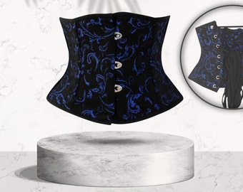 Handmade corset~ medieval~ Lace up corset/ Waist Shaper/ Blue brocade ~Steel boned corset