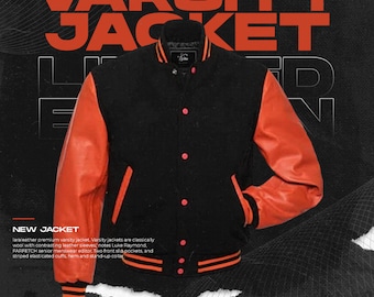 Varsity Letterman ,Wool Bomber Jacket, Unisex College Jacket with Original Leather Sleeves