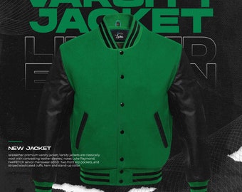 Varsity Letterman , Bomber Wool Jacket, Unisex College Jacket with Original Leather Sleeves