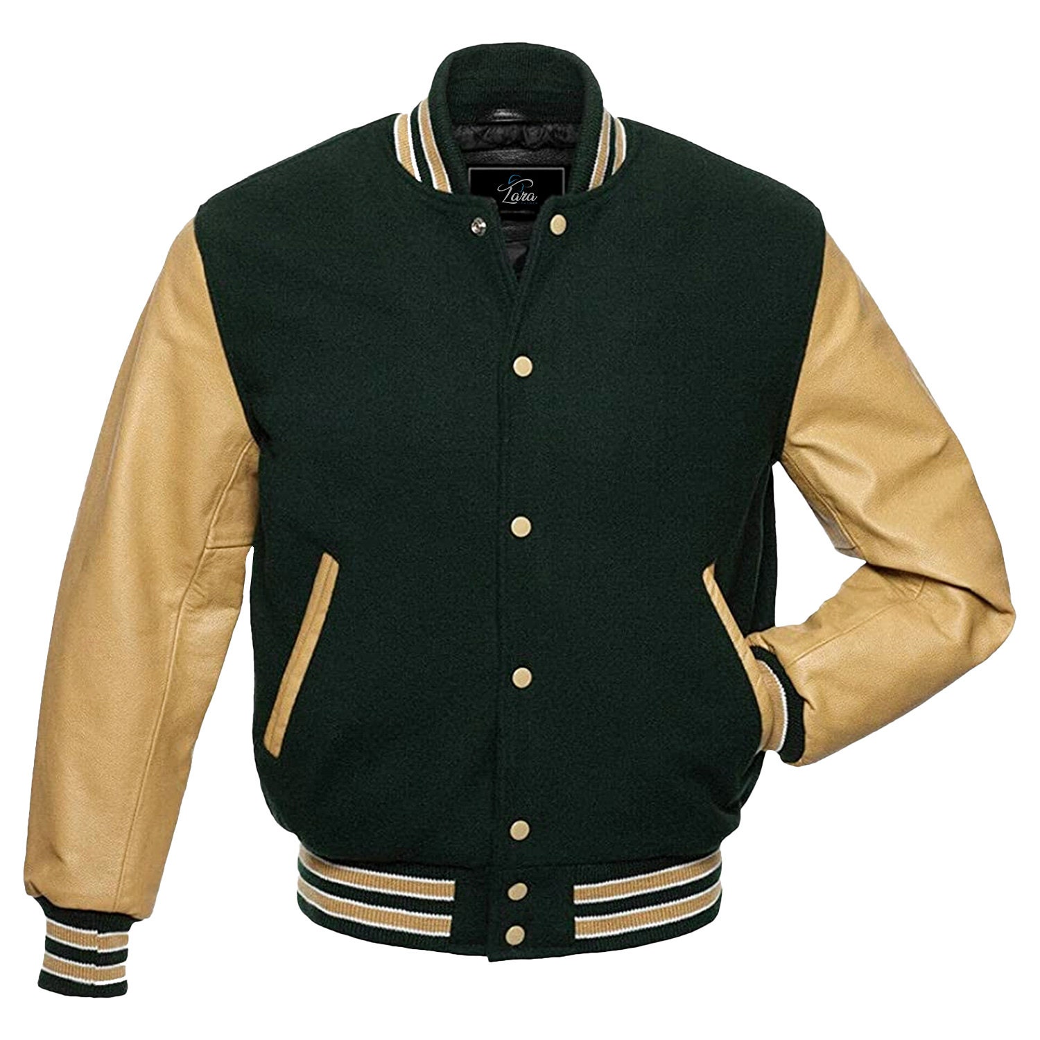 Unisex Varsity Wool Bomber With Leather Sleeves, Stand up