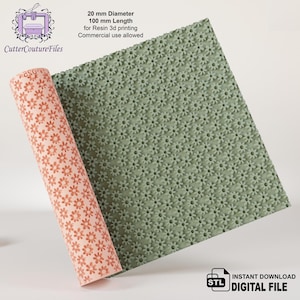 Könnte beinhalten: Eine digitale Datei zum 3D-Druck eines 100 mm langen, 20 mm durchmessenden, grün-rosa floralen Musters. Die Datei ist für den 3D-Druck mit Harz geeignet und die kommerzielle Nutzung ist erlaubt. STL Sofort-Download Digitale Datei.