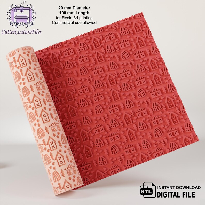 Christmas Hand Drawn House Texture Roller STL | Polymer Clay Roller ...
