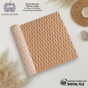 3D Ripple Wood Texture Roller, Polymer Clay Embossing (Digital STL File) #102