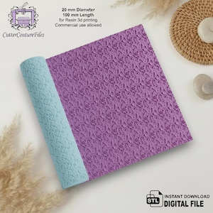 May include: A rolled light blue textured sheet next to a flat purple textured sheet. The image includes text that reads "20 mm Diameter 100 mm Length for Resin 3d printing Commercial use allowed" and "Instant Download Digital File".