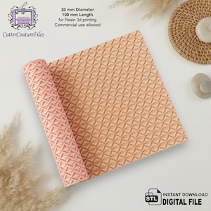 May include: A peach-colored, textured sheet, partially rolled, with a repeating geometric pattern. The text on the image reads "20 mm Diameter, 100 mm Length for Resin 3d printing, Commercial use allowed." The image also includes the text "Instant Download Digital File."