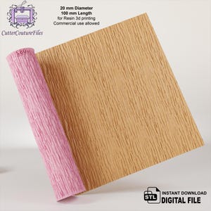 May include: A pink, textured cylinder next to a tan, textured rectangular surface. The image includes text that reads "20 mm Diameter, 100 mm Length for Resin 3d printing, Commercial use allowed" and "INSTANT DOWNLOAD DIGITAL FILE".