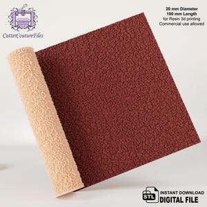 May include: A 20 mm diameter, 100 mm long, red textured roller for resin 3D printing. The roller is rolled up and the texture is visible.  "INSTANT DOWNLOAD STL DIGITAL FILE" is written in white text on a blue background.